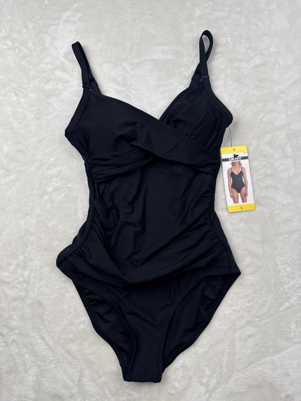 DKNY Black One-Piece Swimsuit With Adjustable Straps Ruched Sides Size Small